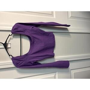 INLYRIC Purple Long Sleeve Scoop Neck Crop Top size L 503